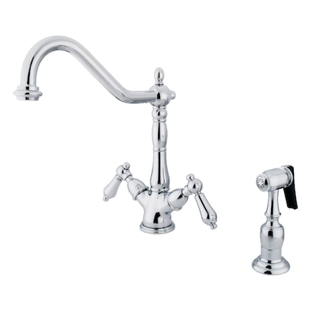 Kingston Brass KS1231ALBS Heritage Deck Mount Kitchen Faucet W/ Brass Sprayer, Chrome KS1231ALBS